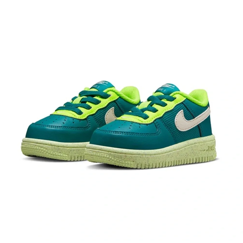 Nike Kids Teal and Neon Yellow White Swoosh Sneakers